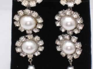 Signed LARRY VRBA Earrings RUNWAY Pearl Rhinestone Dangle 4  