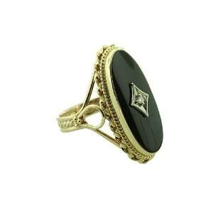  Vintage Inspired Onyx Handmade Ring 14K Yellow Gold P&P 