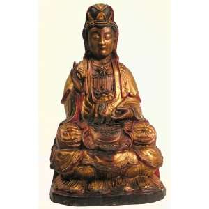  Tibetan Wood Gilt Cloisonne Quan Yin 