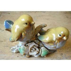  Vintage 1960s Ceramic Pair of Golden Finches on Branch 