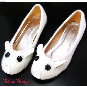 Ladies Cute White Pet Mouse Fluff Court Shoes US Size 7  