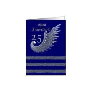 Italian   Buon Anniversario / 25th Anniversary / silver & navy card 