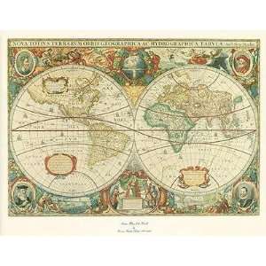 Antique Map Of The World by Henricus Hondius. size 30 inches width by 