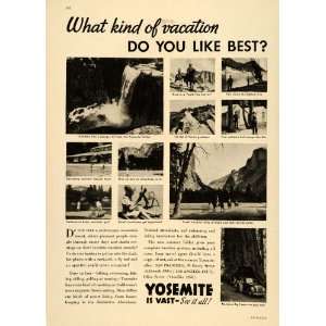 1936 Ad Yosemite Vernal Falls Mariposa Golf Swimming   Original Print 