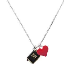  Black Bible with Gold Words and Red Heart Charm Necklace 