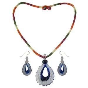 Costume Jewelry Pendant and Earrings Set Crystal Handmade In India