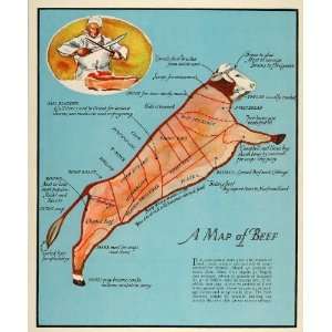  1934 Print Beef Steer Meat Primal Cuts Diagram Chef 