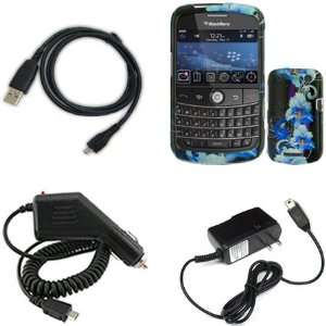  iFase Brand Blackberry 9360/9370/Apollo Combo Blue Flower 