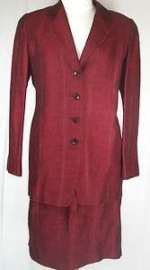 Linda Allard/Ellen Tracy 2pc Linen Suit Skirt & Jacket Burgundy  