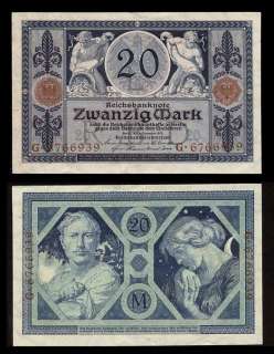 20 MARK Banknote GERMANY 1915 PROSPERITY Allegory   EF  
