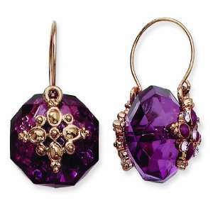   Light & Dark Purple Crystal Drop Enamel Flower Wire Earrings Jewelry