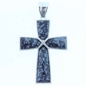 Pendants   Snow Flake Obsidian Taper Inlay Cross On Silver Plated 