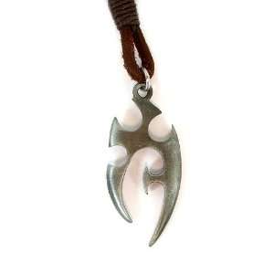 Battle Cry Tribal Wear Pewter Pendant on Adjustable Leather Necklace