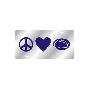  License Plate   PENN STATE PEACE LOVE SILVER/BLUE Sports 