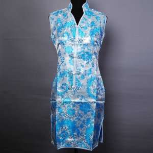 Floral V Neck Cheongsam Mini Dress Blue Available Sizes 0, 2, 4, 6, 8 
