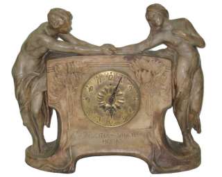 Goldscheider Antiuqe Art Nouveau Terracotta Clock  