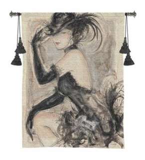 Thisglamorous show girl etching is crafted in tapestry using an 