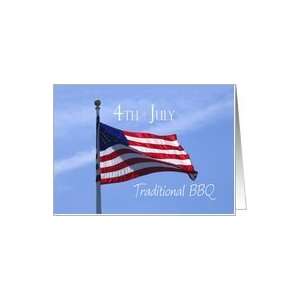  July 4th Traditional BBQ Invitation US Flag waving against 