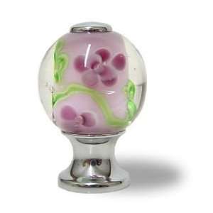  Handcrafted Art Glass Knob Pink Floral