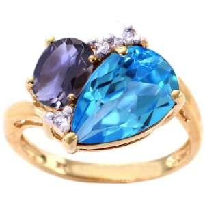  Gold Joint Pear and Oval Gemstone Ring with Diamonds Multi Swiss 