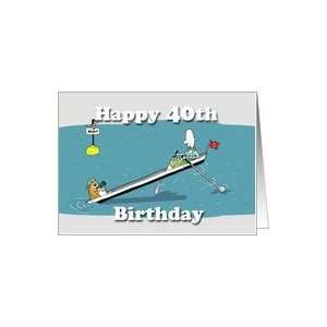  Funny rowing boat card, happy fortieth birthday, Fat Cat 