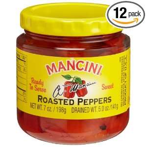 Mancini Roasted Red Peppers, 7 Ounce Glass Jars (Pack of 12)  