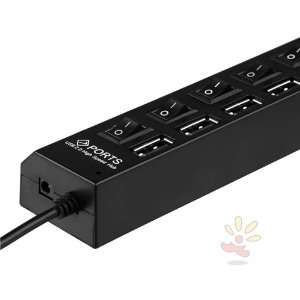  Black 7 Port ON/OFF Switch USB Hub Electronics