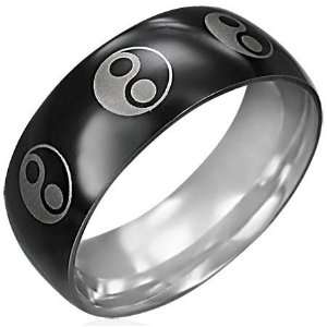    Black Stainless Steel Yin Yang Ring, Comfort Fit (12) Jewelry