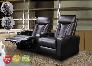 Pavillion Black Home Theater Seating Leather 2 Seats  