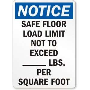   Limit Not To Exceed ___ Lbs. Per Square Foot Plastic Sign, 14 x 10