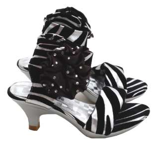 Fabulous Toddler Girls Silver Black Zebra Strap Dress Heel Shoes 6 