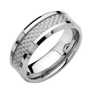 8mm White Carbon Fiber Inlay Mens Tungsten Wedding Band Ring   Sizes 