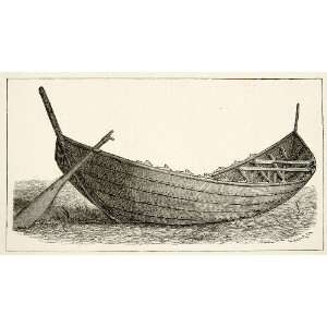 1889 Wood Engraving Viking Nydam Oak Boat Oars Archeological Find 