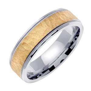 Hammered Flat Surface Unique Mens 6 mm 18K Gold and Platinum Comfort 