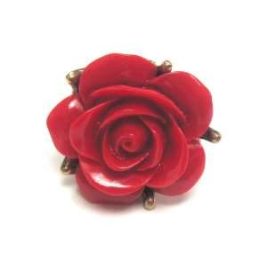 Ladies Red Rose Flower Unique Fashion Cocktail Ring with Spectacular 