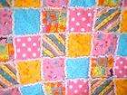 Rag quilt blanket Baby toddler crib Pretty pink and turquoise cats