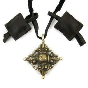  Tibetan Double Dorje Brass Pendant with Leather Thong 