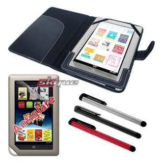 leather case cover+antiglare screen protector +stylus for noble nook 