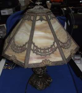 Antique Rainaud Slag Glass Table Lamp  