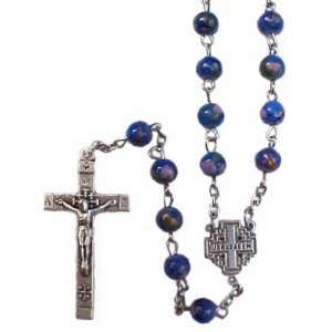  Azure Blue Rosary with Jerusalem Cross Spiritual Religious 