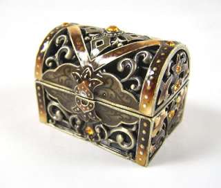 Antique Design TREASURE CHEST TRINKET BOX   Amber   NEW  