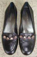 ANTONIO MELANI Black Leather Pink Jewel Loafers Shoes 6  