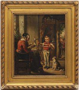 Fine Antique 19th C European Genre German Orig Oil Painting 