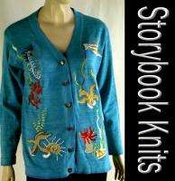 STORYBOOK KNITS ocean UNDERSEA cardigan beaded embroidered sweater M 