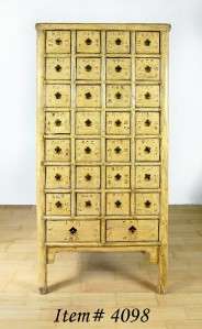 ANTIQUE YELLOW APOTHECARY CABINET 28 Drawer Herb Chest Storage Asian 