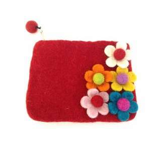  Coin Purse Hand Made of Felt, Red, with Zipper,Hand made 