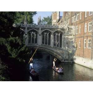 Tourists Pole Boats Called Punts Under the Bridge of Sighs on the Cam 