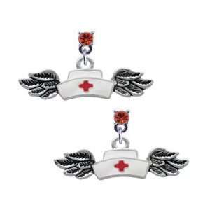  Enamel Nurse Hat with Wings Hyacinth Swarovski Post Charm 