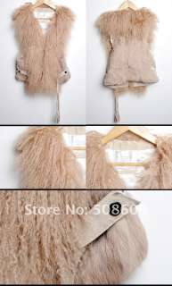 Mongolia Lamb Fur Rabbit fur Vest Gilet coat jacket lady fashion Grade 