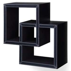  Double Square Faux Leather Wall Shelf (Black) (20H x 20W 